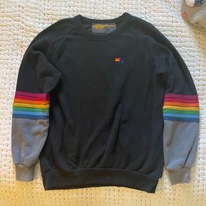 Aviator Nation Rainbow Stitch Hoodie Black Large
